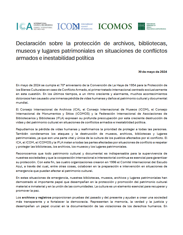 Declaraci N Del Ica El Icom El Icomos Y La Ifla Sobre La Protecci N