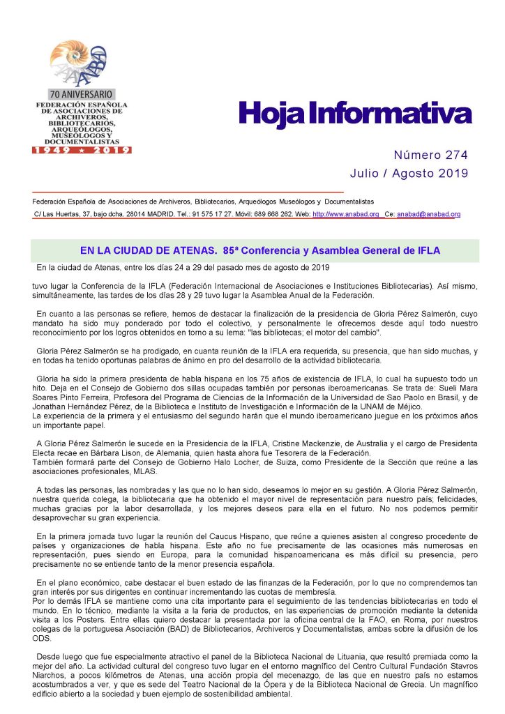 Hoja Informativa Julio Agosto 2019 Anabad